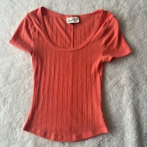 American Eagle Outfitters Ribbed Orange Tee